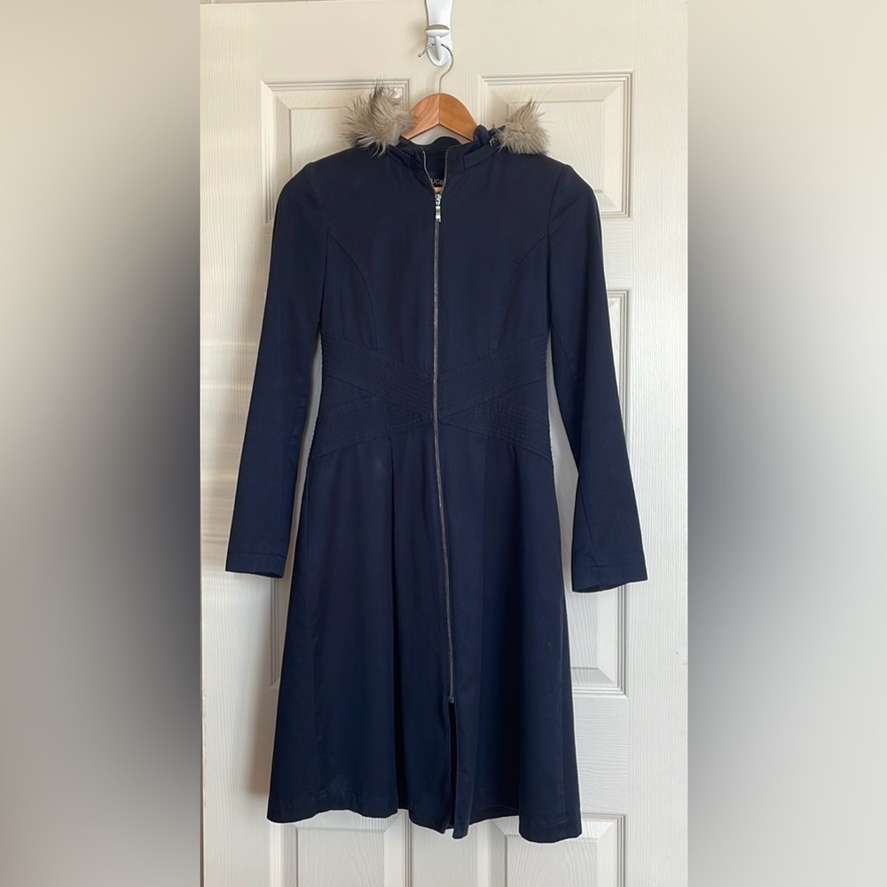 Navy Fur-lined Hooded Coat